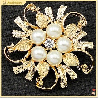 (jewelrystore) Trâm cài áo hình bông hoa đính đá và ngọc cho nữ