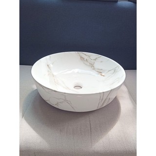 Lavabo rửa mặt bằng sứ màu vân đá nghệ thuật (tròn đặt bàn, nhập khẩu)