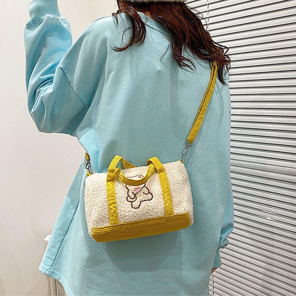 Túi Xách Đeo Vai Vải Len Thêu Hình Gấu Thời Trang Cao Cấp