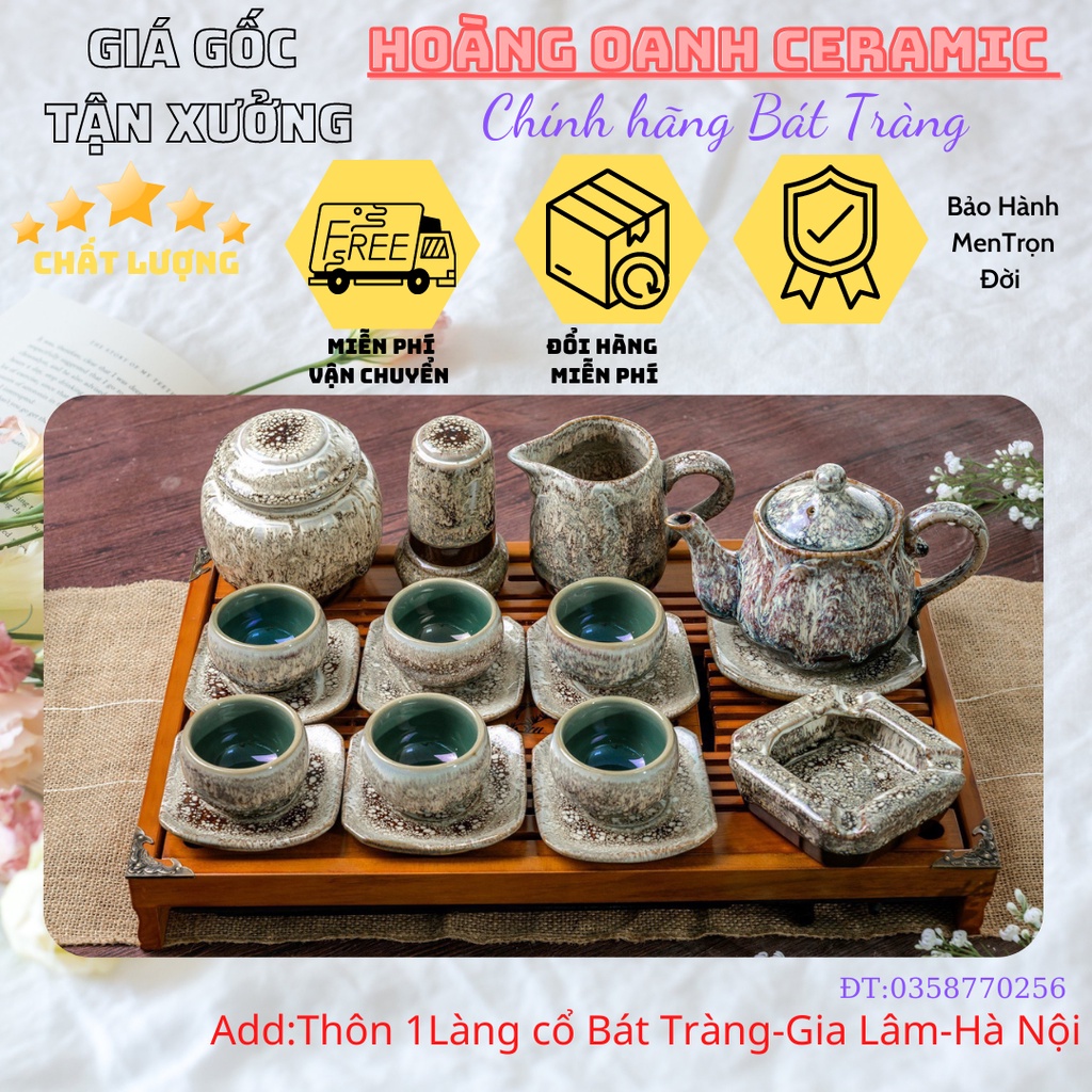 (CHỌN MẪU)Bộ Ấm Chén Pha Trà Hoả Biến Bát Tràng-hàng nhà lò giá tận gốc,men Nham Thạch dáng ấm Sen