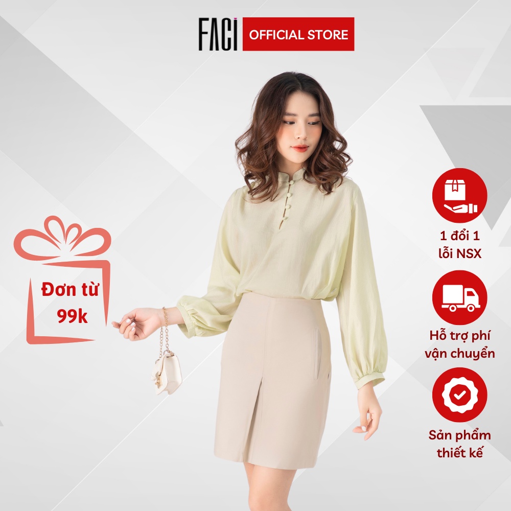Áo Sơ Mi Nữ Rose Shirt By FACI Cổ Tàu Chất Liệu Tơ Xanh Hàn Cao Cấp Phong Cách Trẻ Trung - FA157