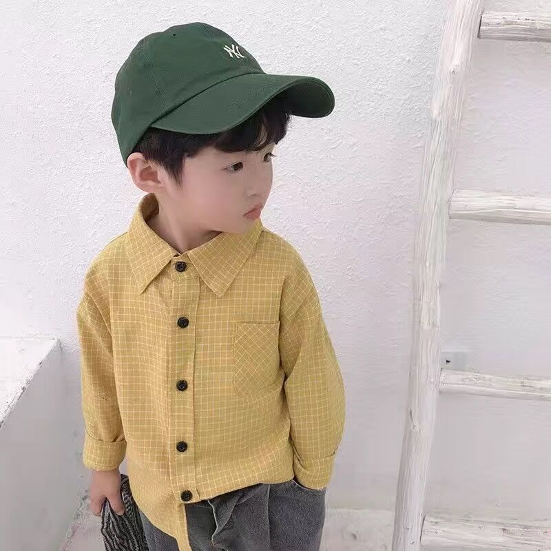 Nhật bản hàn quốc quần áo trẻ em bé trai mùa xuân thu áo sơ mi cotton trẻ em áo sơ mi trắng phiên bản hàn quốc gấu thêu dài tay áo sơ mi kẻ sọc
