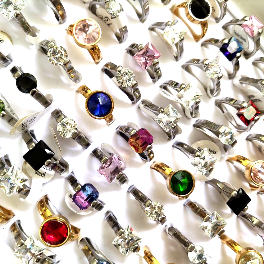 Bộ 30 Nhẫn Thép Không Gỉ Đính Đá Zircon Sang Trọng Thời Trang