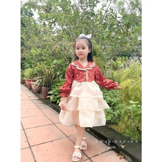 Đầm nhung phối voan bé gái, váy nhung phối voan công chúa size 1-10y
