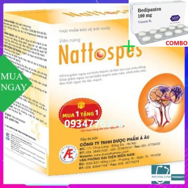 Combo Bedipanten 100mg +  [CHÍNH HÃNG MUA 1 TẶNG 1* ] Nattospes - Hộp 180 Viên - Tai Biến Mạch Máu Não