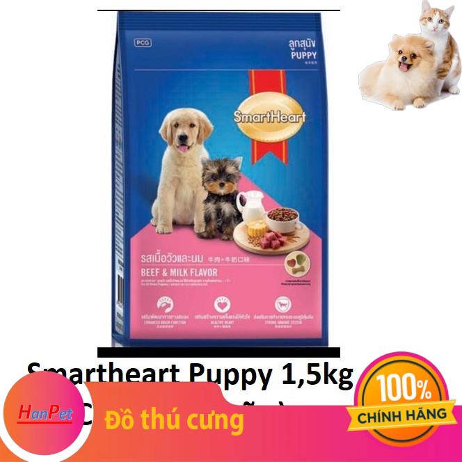 HCM-Thức ăn chó dạng hạt cao cấp Smartheart Puppy gói 1,5kg (dành cho chó dưới 1 năm tuổi) vị sữa