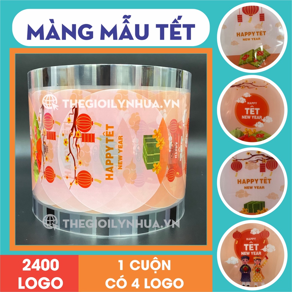 Màng dập ly nhựa, màng ép nắp cốc trà sữa, cuộn keo dập miệng ly in mẫu Tết 2400 logo mẫu 04