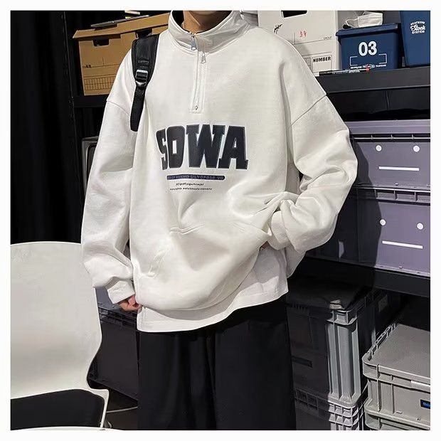 Áo Thun Sweater Cổ Đứng Tay Dài Có Khóa Kéo Nửa Thân 47% Kiểu Mỹ Thời Trang Mùa Thu Cho Nam