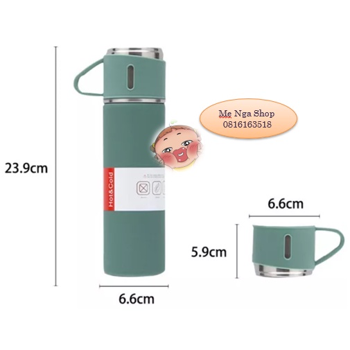 BỘ BÌNH GIỮ NHIỆT CAO CẤP - Bình Giữ Nhiệt LIFE Vacuum Flask 500ml + 2 Ly Cách Nhiệt Chất Liệu Inox 304_MẹNgaShop