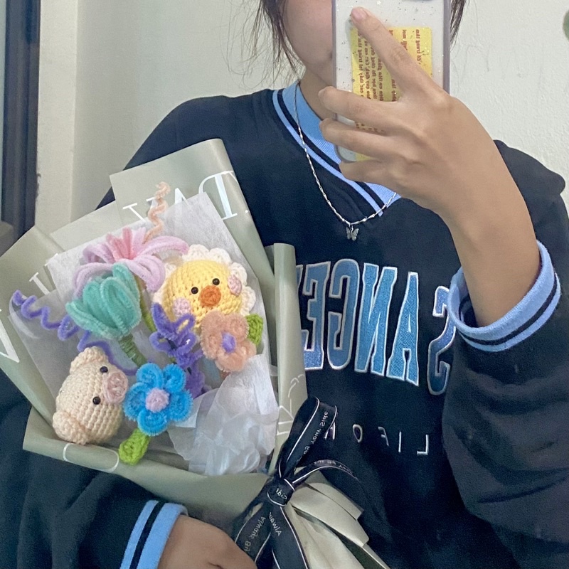 Bó hoa len mix kẽm nhung