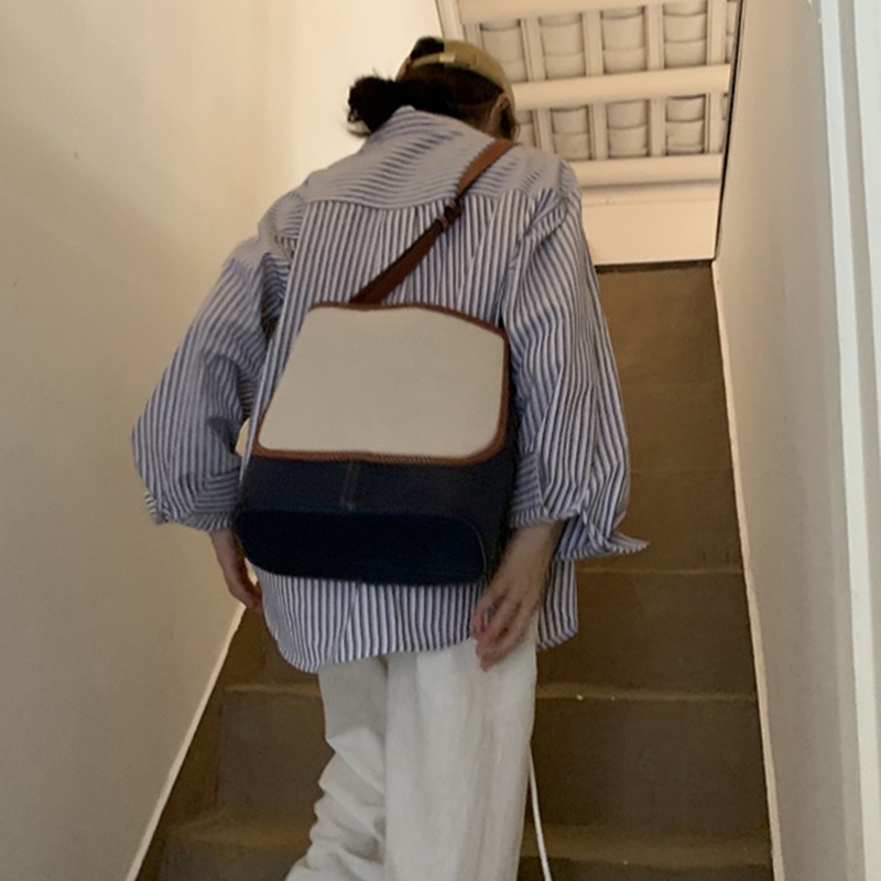 Ielgy Túi Xách bucket Vải Bố Sức Chứa Lớn Màu Sắc Tương Phản Đa Ứng Dụng Cho Nữ