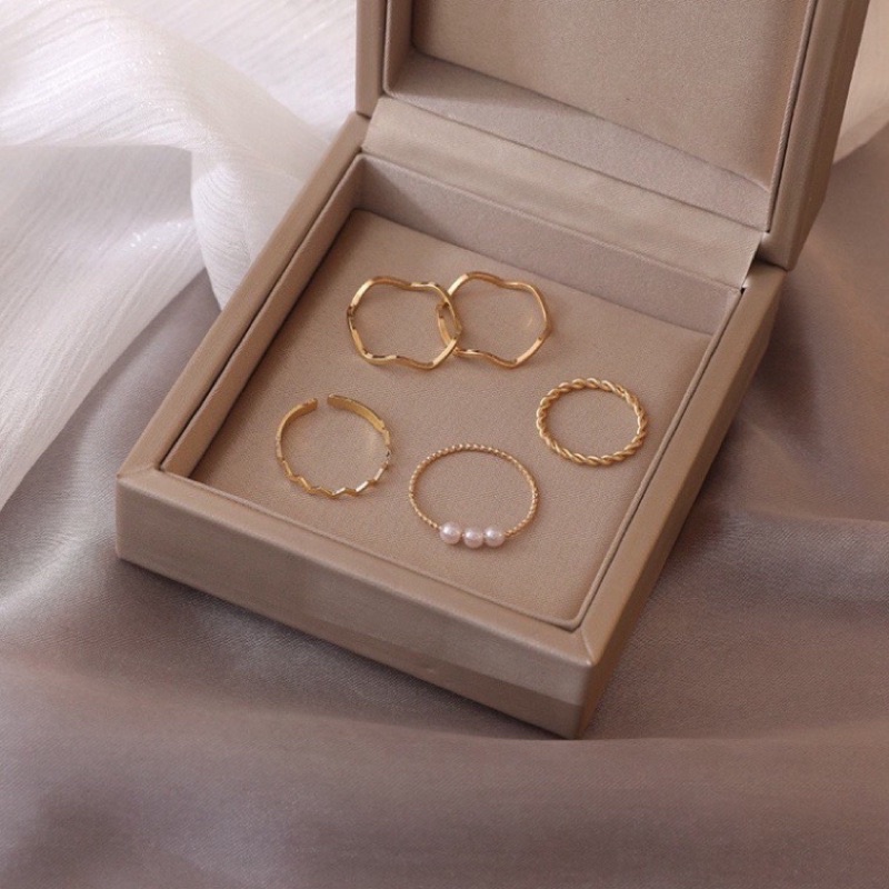 Set 5 nhẫn mạ vàng đính hạt
