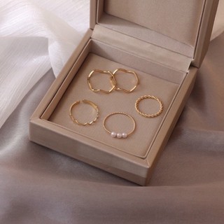 Set 5 nhẫn mạ vàng đính hạt