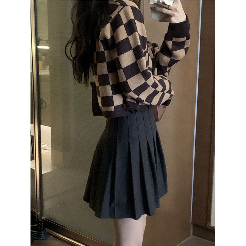 Áo Dệt Kim Tay Dài Cổ Chữ V Họa Tiết Kẻ Sọc Màu Tương Phản Thời Trang Hàn Quốc Cho Nữ