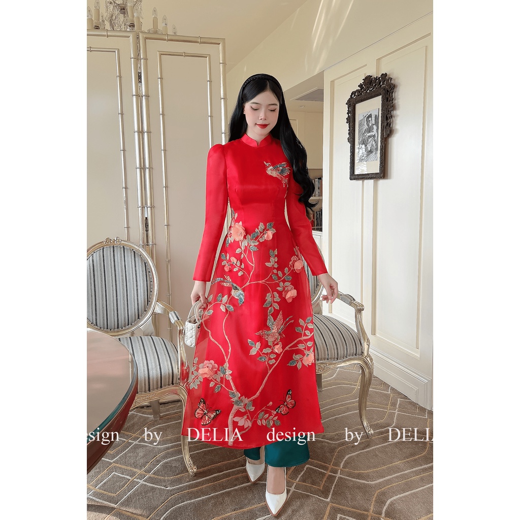 Áo Dài Cách Tân Thiết Kế Cao Cấp Delia Như Ý Tơ Organza Đính Kết Thủ Công