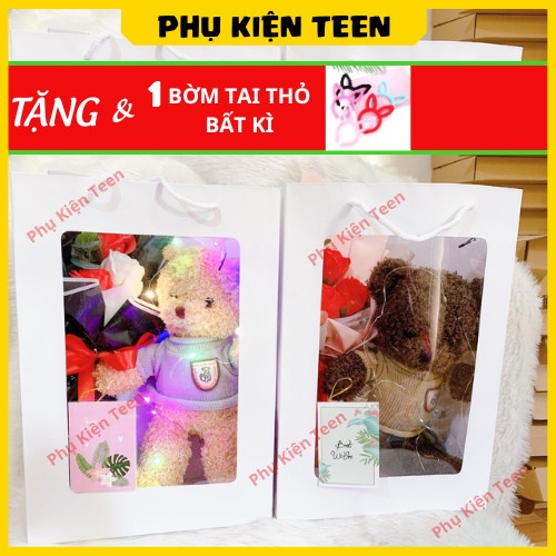 Túi quà tặng hoa sáp và gấu bông đáng yêu xinh xắn dễ thương nhân dịp sinh nhật, 20/10, 8/3 cho bạn gái