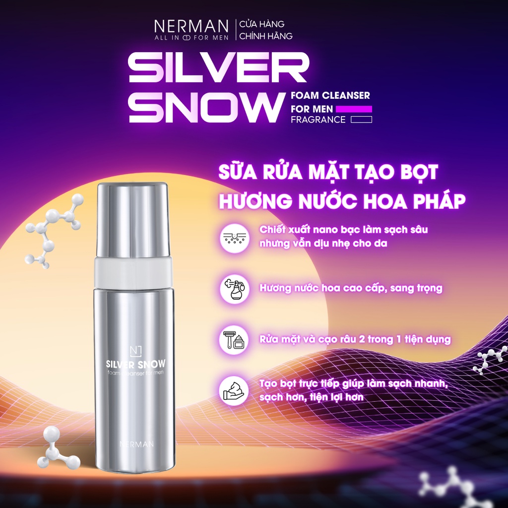 Sữa rửa mặt và bọt cạo râu 2in1 Nano bạc Nerman Silver Snow - Hương nước hoa cao cấp 150g