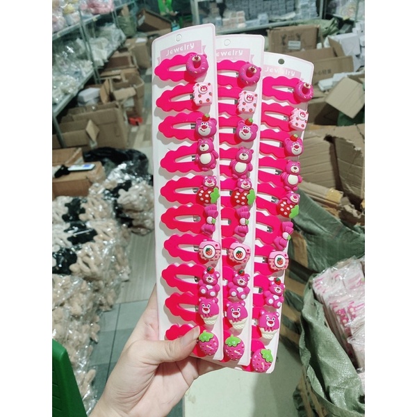 Bộ cặp tách gấu dâu losto lượn sóng  ( 1 vỉ 10c)