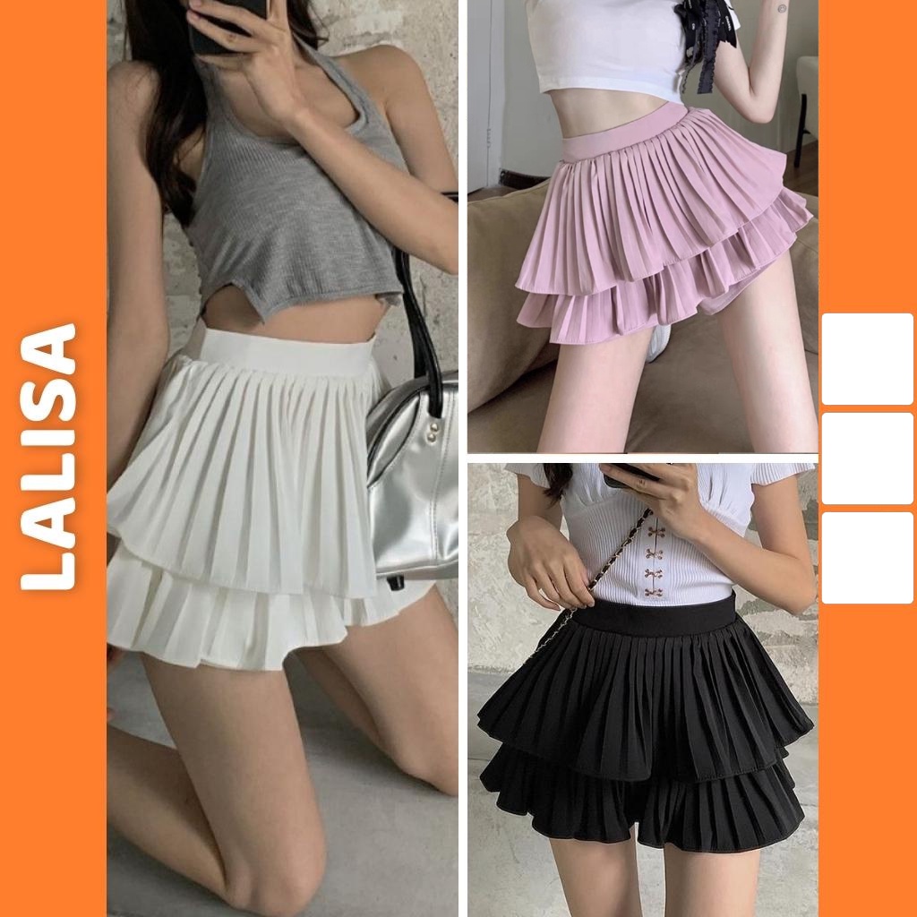 Chân Váy Xếp Ly Ngắn LALISA Chân Váy Xoè Tennis Hai Tầng Dáng Chữ A Hàn Quốc Cao Cấp Ulzzang Có Quần Lót Trong CV005
