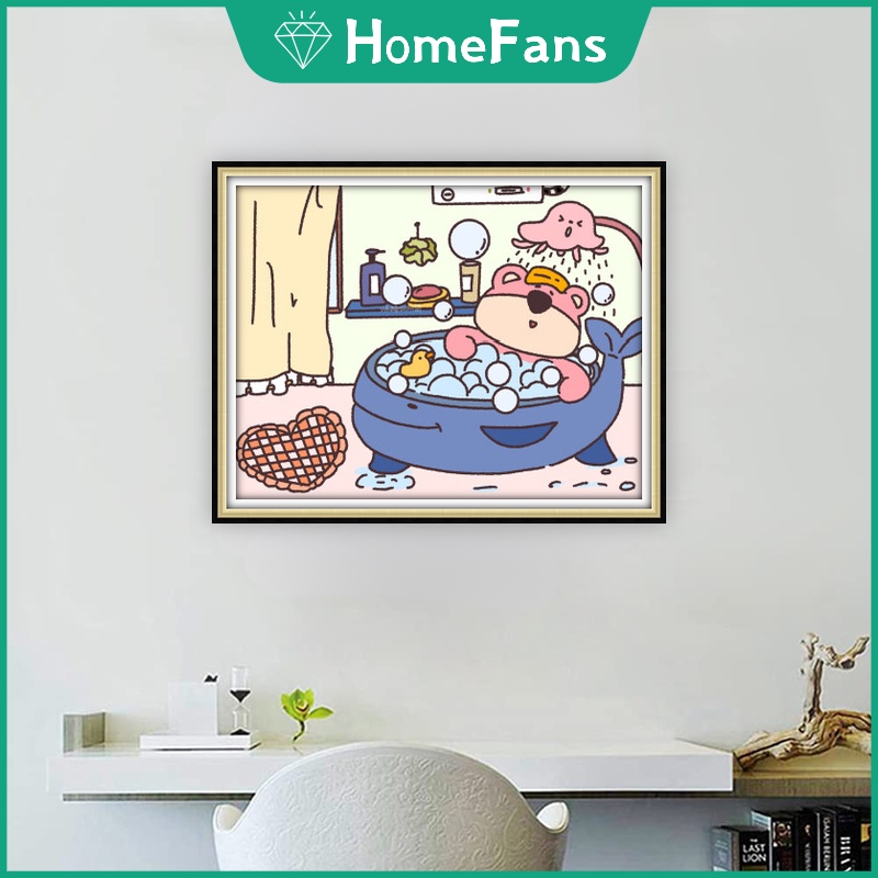 Bộ Tranh Đính Đá 5D Tự Làm Hình Gấu Và Thỏ Kích Thước 40x30cm / 50x40cm