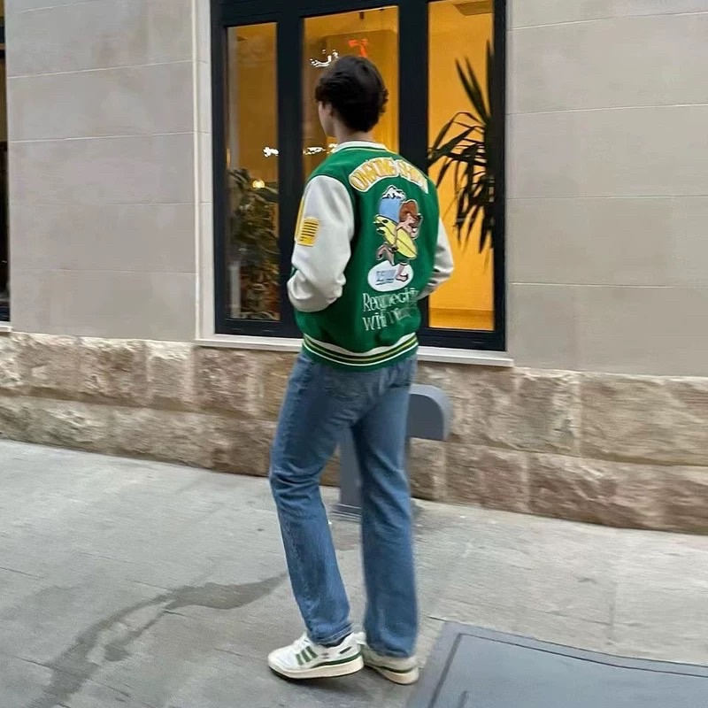 CÓ SẴN - varsity jacket ZR - Áo khoác bóng chày - xanh hoạ tiết siêu đẹp - unisex cho cả nam và nữ - The Mei