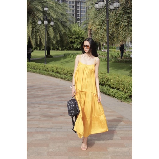 Váy nữ Babydoll áo 2 dây Sexy chân váy xếp tầng lưng thun cạp to đi chơi du lịch siêu xinh