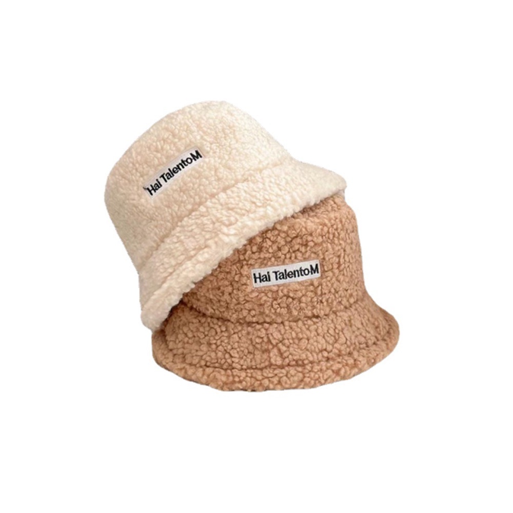 Mũ Bucket Lông Cừu Màu Trơn Giữ Ấm Thời Trang Thu Đông Phong Cách Hàn Quốc Cho Nữ