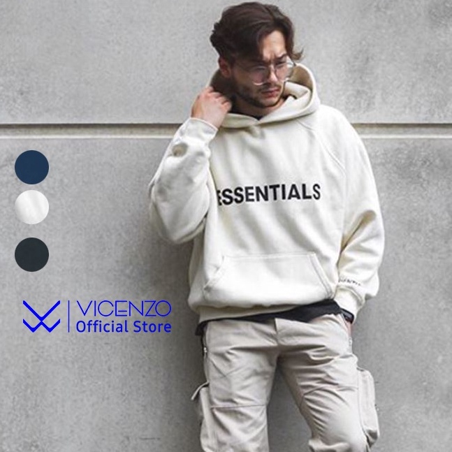 Áo Hoodie VICENZO Nỉ Nam Form Rộng , Hoodie Unisex Nam Form Rộng Có Mũ In Chữ Esential- UNA05