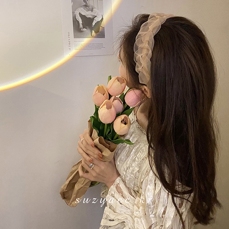 Cài Tóc Vải Gạc Phối Ren Siêu Nữ Tính Phong Cách Mới