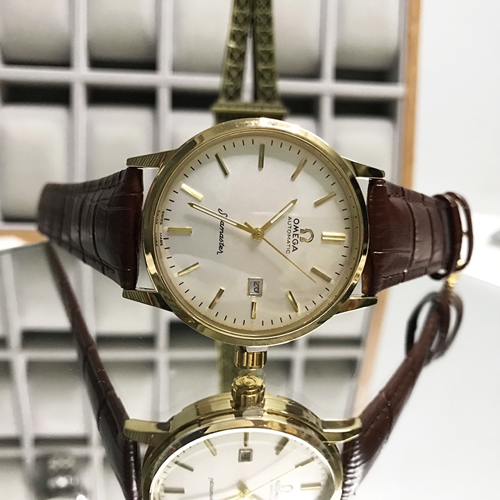 Đồng hồ Nam Omega Đồng hồ OMG09 Dây da cao cấp, Mặt Sapphire chống xước, chống nước thẻ bảo hành 12 thang