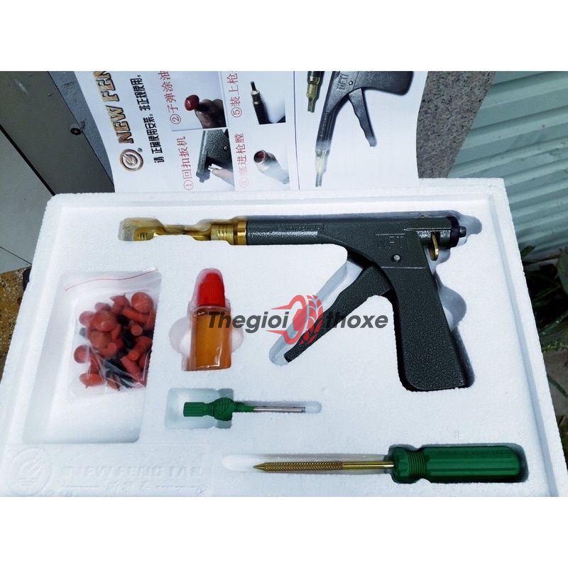 Bộ vá nấm lốp không săm - gồm súng vá vỏ xe không ruột và 16 viên đạn nấm vá lốp - Thế Giới Thợ Xe