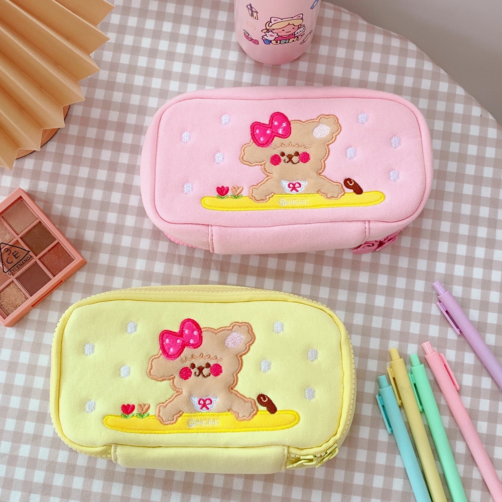 Hộp đựng bút, túi đựng bút gấu đeo nơ HOHO dễ thương
