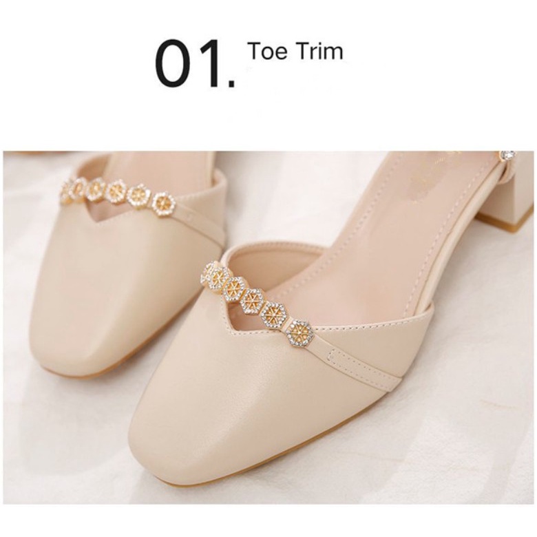 Sandal Cao Gót Đính Đá Đế Cao 3 Phân Mũi Vuông