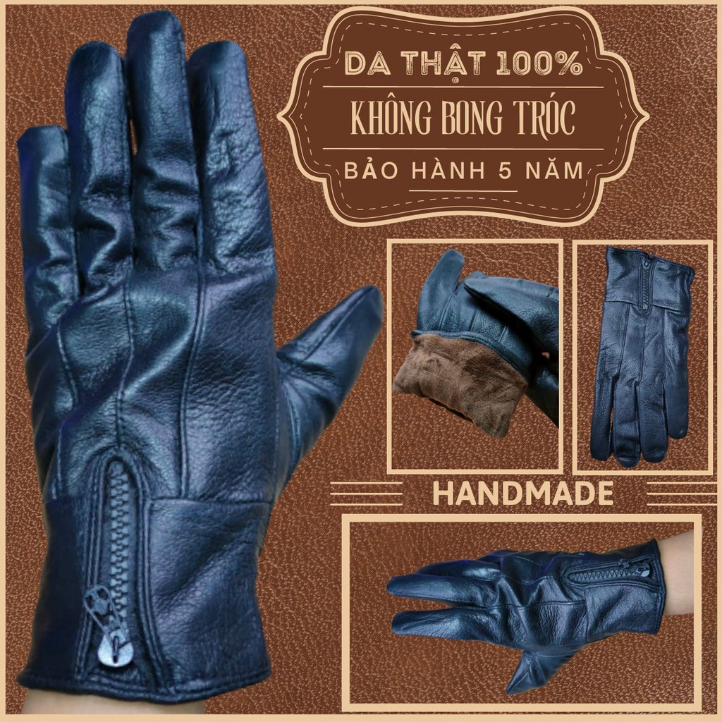 Găng Tay Da Nam Chất Liệu Da Bò Kéo Khóa Cao Cấp Mỏng Nhẹ Không Lo Bong Nổ, Dễ Cầm Nắm Và Lái Xe - Bảo Hành 3 Năm HLT