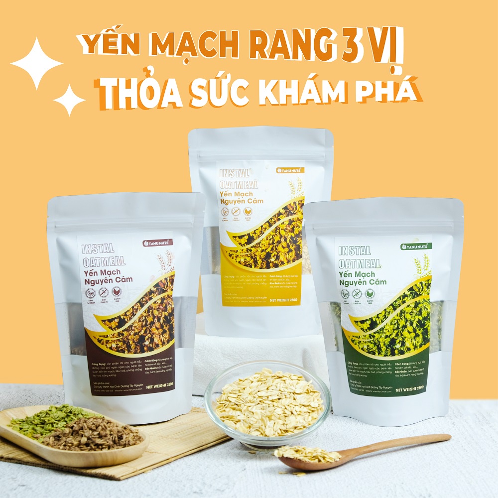 Yến mạch cán dẹt TANU NUTS dùng làm bánh, nấu ăn tiện lợi.