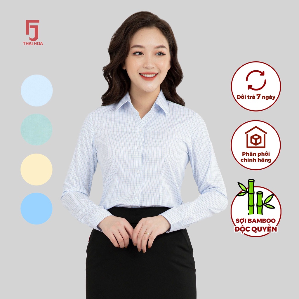 Áo sơ mi nữ công sở kẻ các màu sợi tre Thái Hòa ASW0101-R14