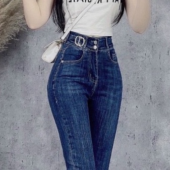 Quần Jean Nữ Lưng Cao trơn màu xanh đậm ôm body đẹp vải co dãn cao cấp, Quần dài nữ vải denim -TFashion Shop-qn635