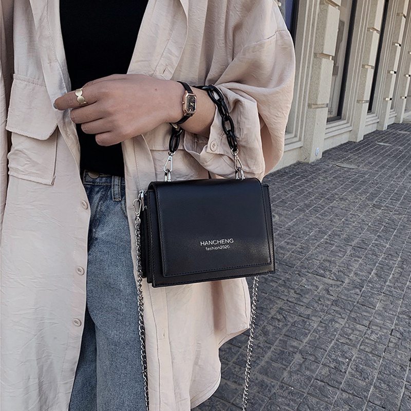 Túi Đeo Chéo Dáng Vuông Nhỏ Phối Dây Đeo Sợi Xích Thời Trang Cho Nữ