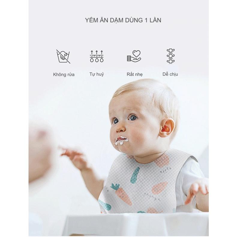 Yếm giấy ăn dặm dùng 1 lần Kichi, PURE WOOD cho bé . Yếm giấy 3 lớp thấm hút tốt tiện dụng, vệ sinh - Loki