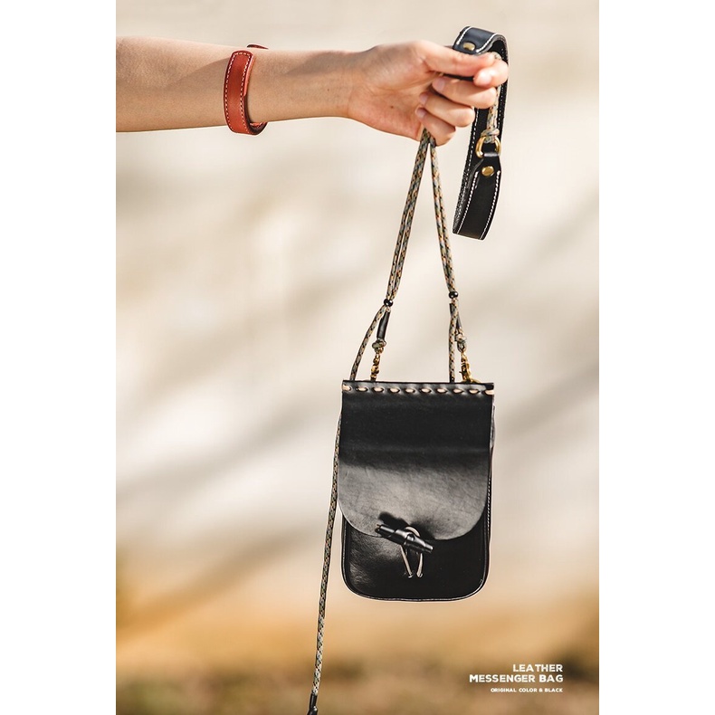 Túi đeo vai MADEN chất liệu da bò không khóa kéo phong cách retro Nhật Bản 2022 cho nữ