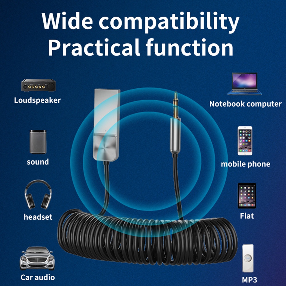 Cáp USB Nhận Tín Hiệu Bluetooth 5.0 Jack 3.5mm Cho Xe Ô Tô