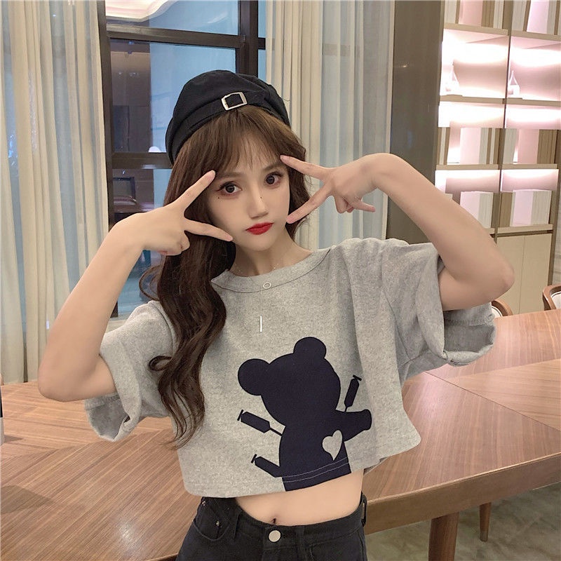 ÁO THUN CROPTOP GẤU TIM 3 MÀU DỄ THƯƠNG FREESIZE <72KG