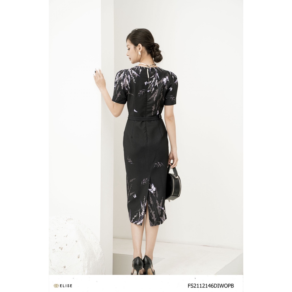 Đầm đen lavender đai eo thiết kế Elise FS2112146DIWOPB