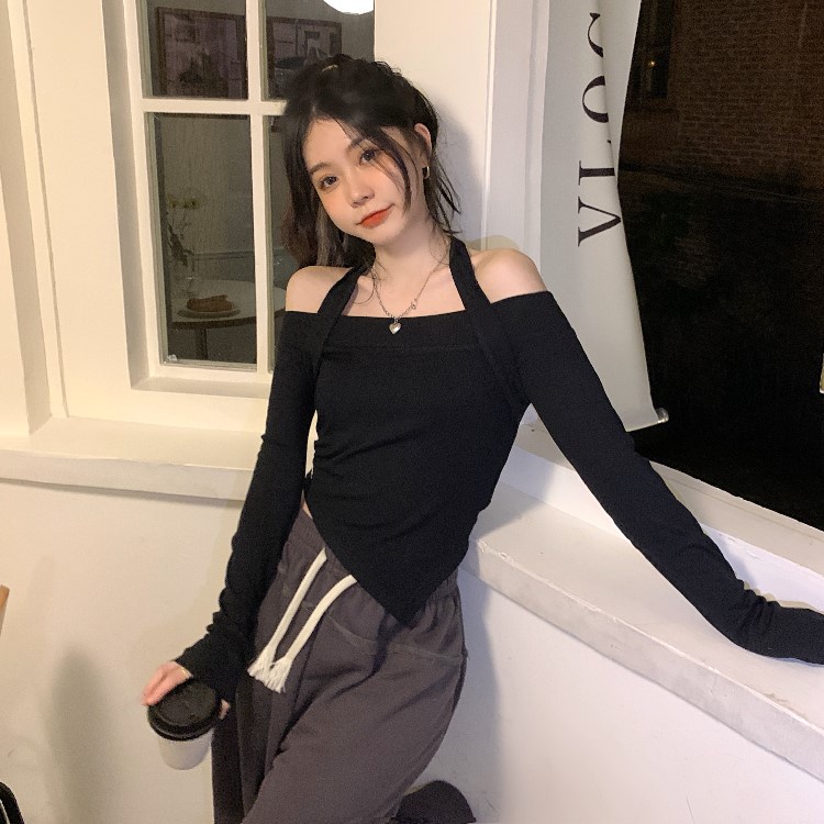 Áo Thun Tay Dài Khoét Lỗ Dáng Ôm Thời Trang Hàn Quốc Quyến Rũ Cho Nữ