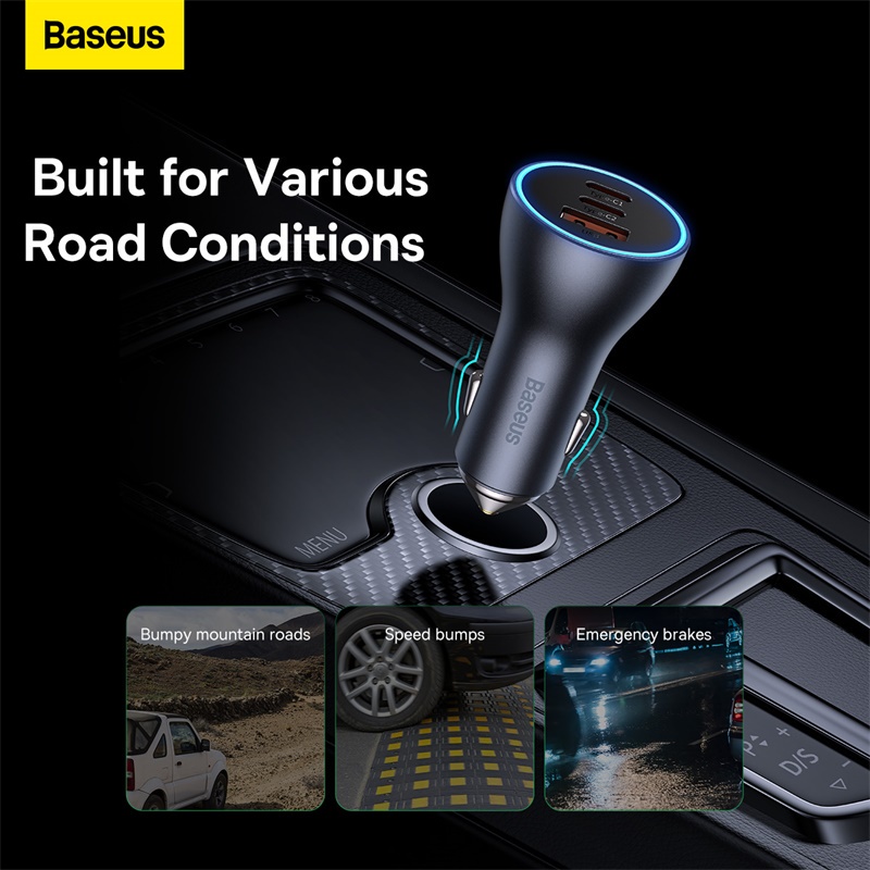 Tẩu sạc ô tô 65w siêu nhanh Baseus 3 cổng trên oto và xe hơi dùng cho iphone samsung