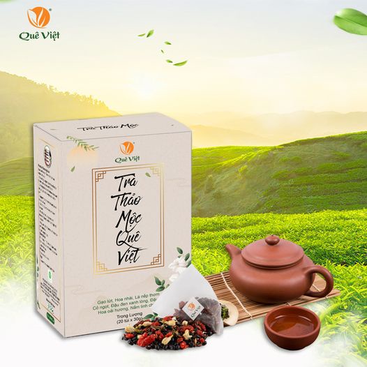 COMBO 2 HỘP Trà thảo mộc Quê Việt - Mát gan, ngủ ngon, giảm căng thẳng mệt mỏi, hộp 600g