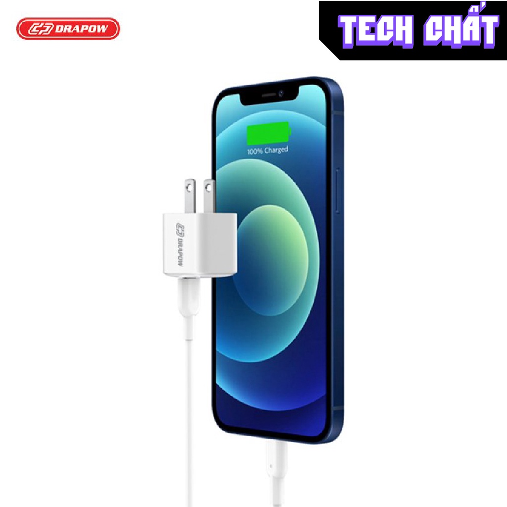 Củ sạc nhanh PD QC 20W chính hãng Drapow công nghệ GaN cho iPhone và Android USB C 20W QC 3.0 18w - GA21 tech chất