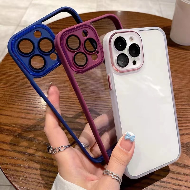 Ốp Điện Thoại Silicon acrylic Cứng Trong Suốt Bảo Vệ Ống Kính Máy Ảnh Sang Trọng Cho iPhone 11 12 13 14 Pro max