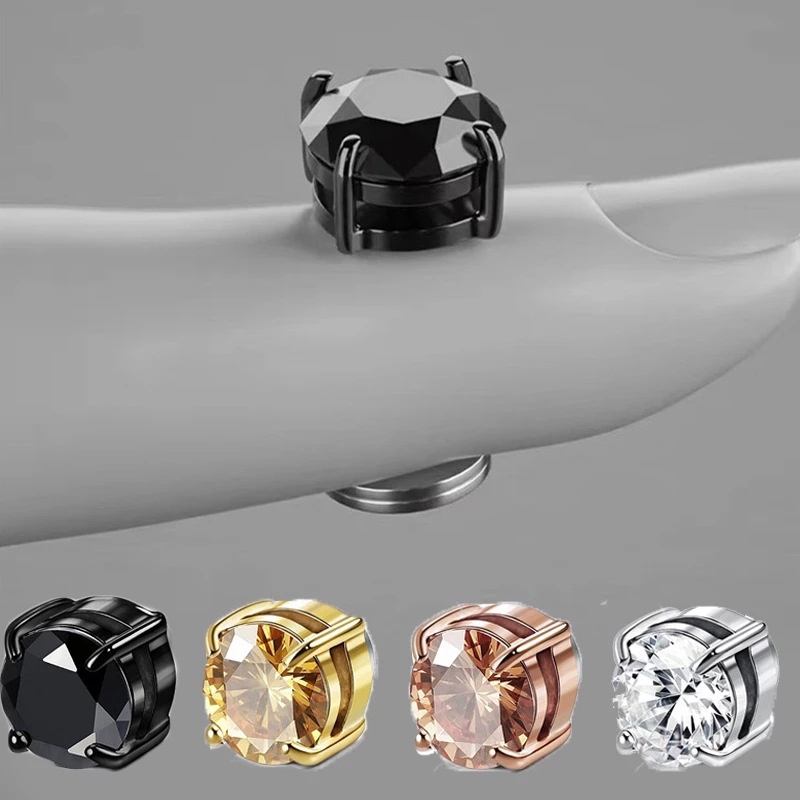 Khuyên Tai Nam Châm 6mm / 8mm Đính Đá Zircon Thời Trang Cho Nam Nữ