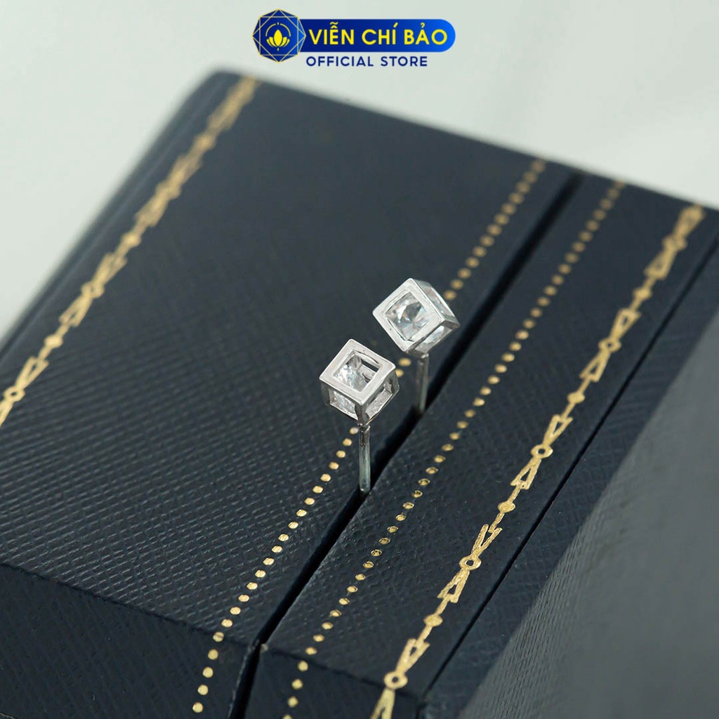 Khuyên tai bạc nữ hình lập phương trắng chất liệu bạc 925 thời trang phụ kiện trang sức Viễn Chí Bảo B400774